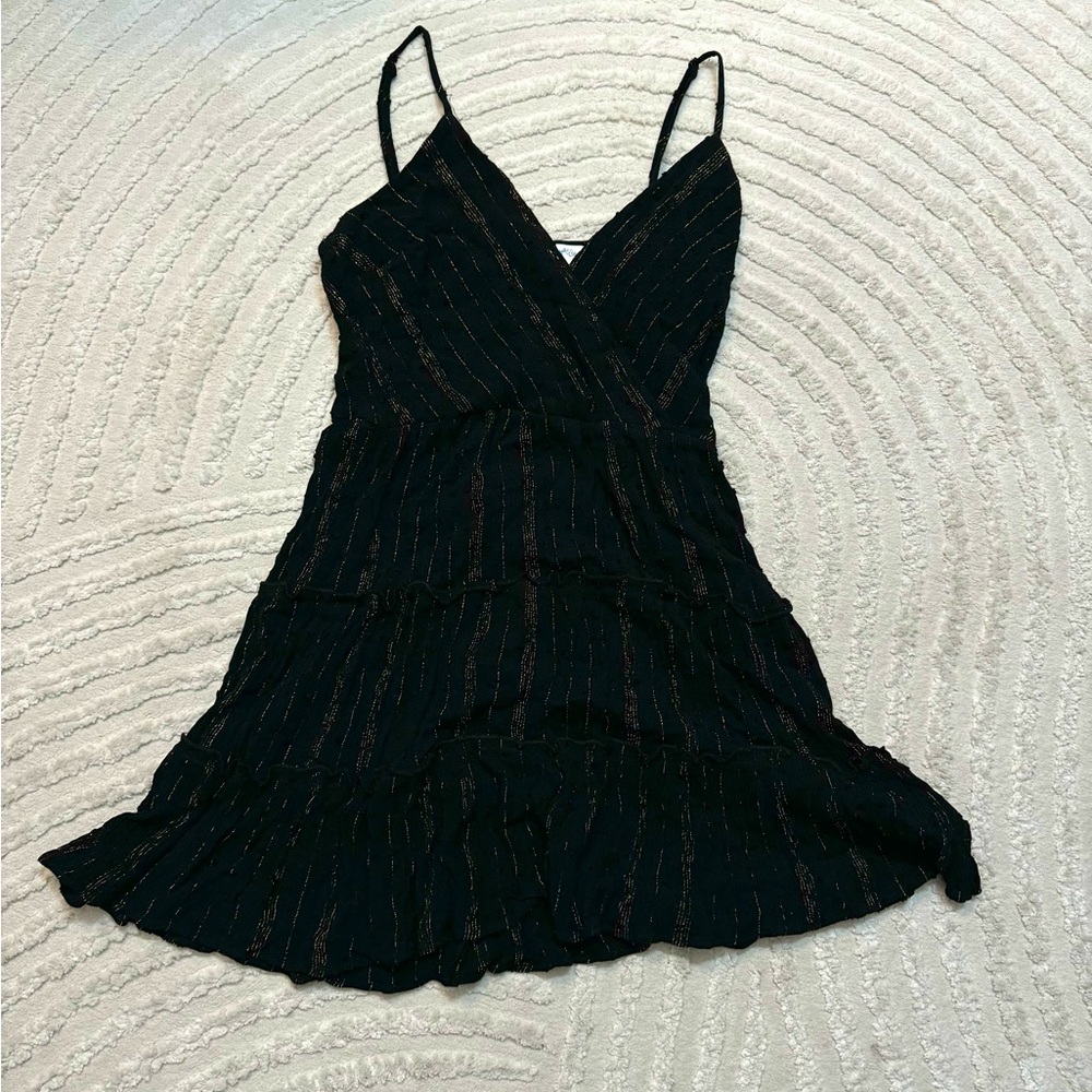 Francesca’s Blue Rain Black and Gold Mini Dress